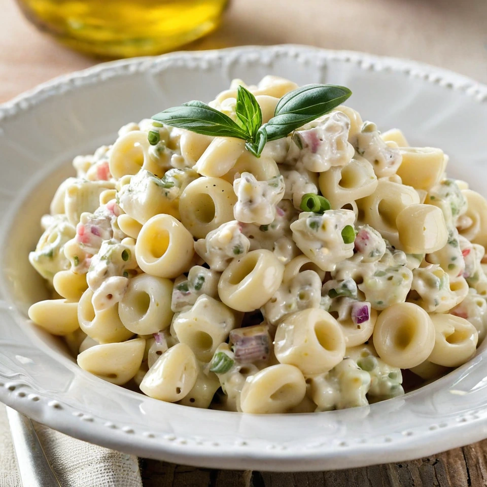 A plated serving of Macaroni Salad