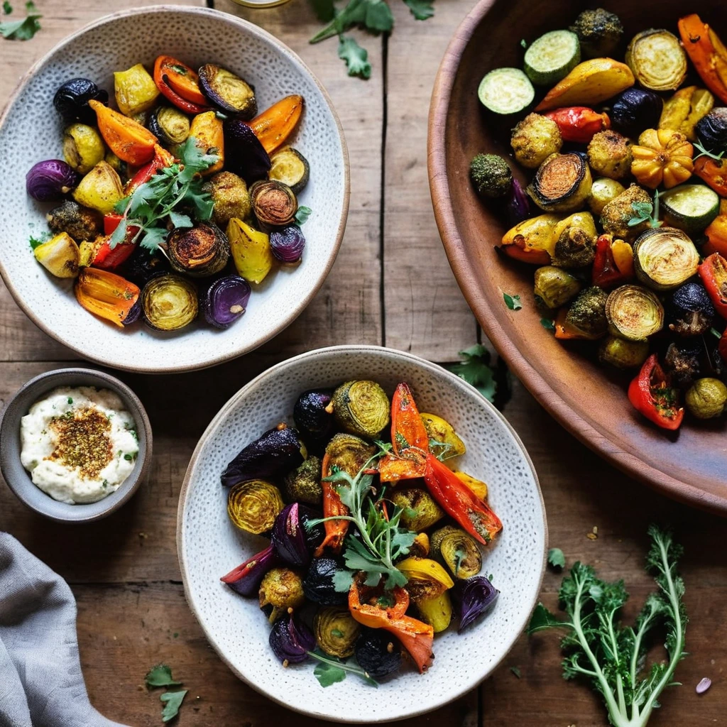 A plated serving of Moroccan Harissa Roasted Vegetables