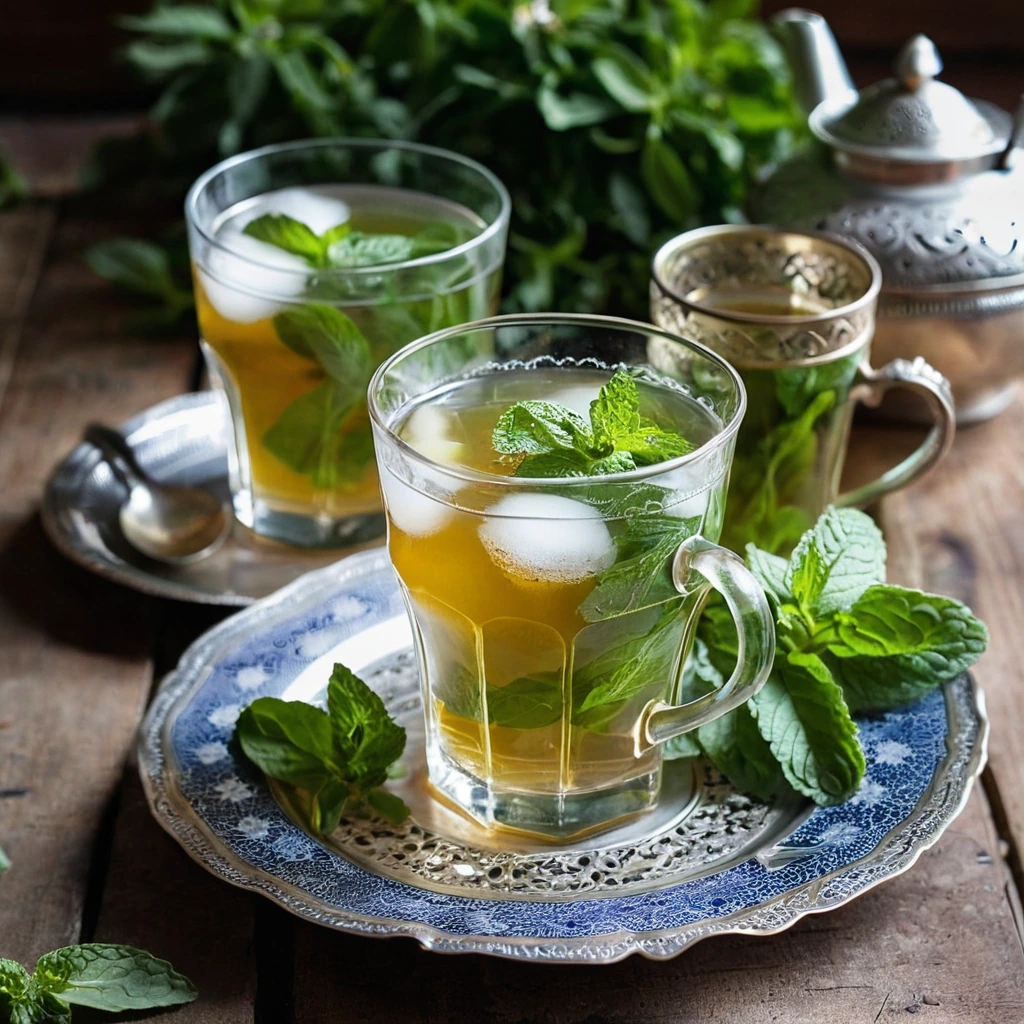 A plated serving of Moroccan Mint Tea