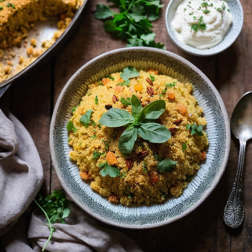 A plated serving of Moroccan Spiced Couscous Bake