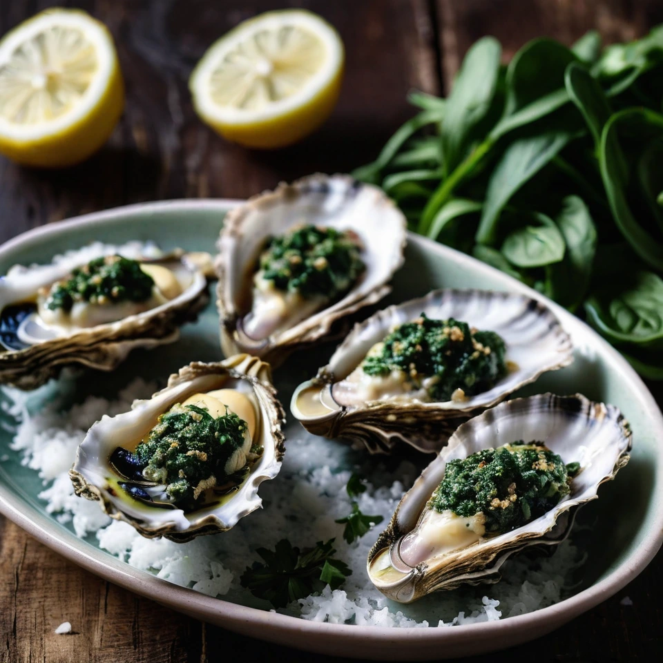 A plated serving of Oysters Rockefeller