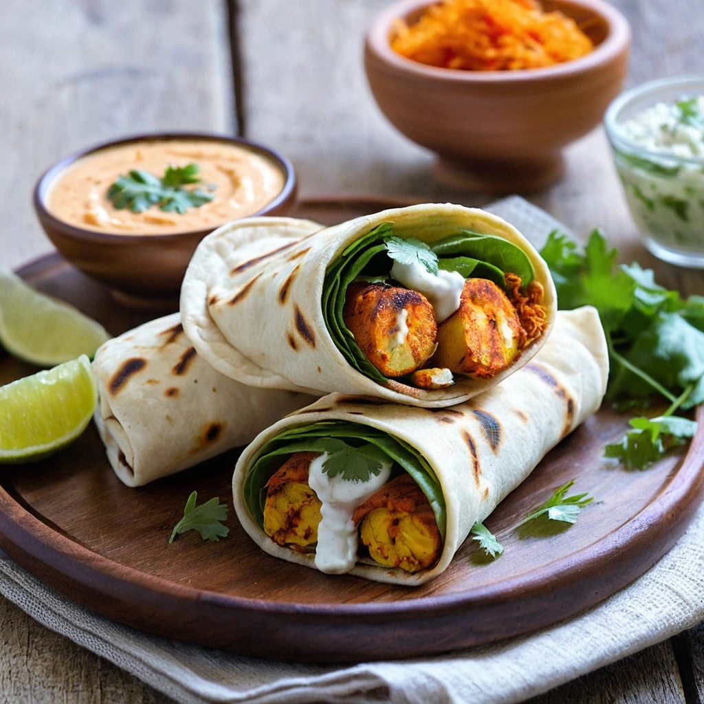 A plated serving of Paneer Tikka Wraps