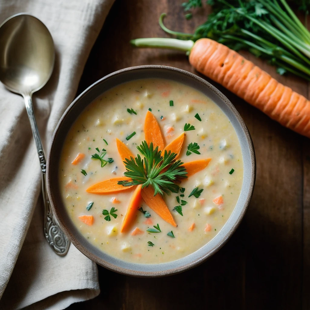 Golden chowder in a rustic bowl topped with fresh chives