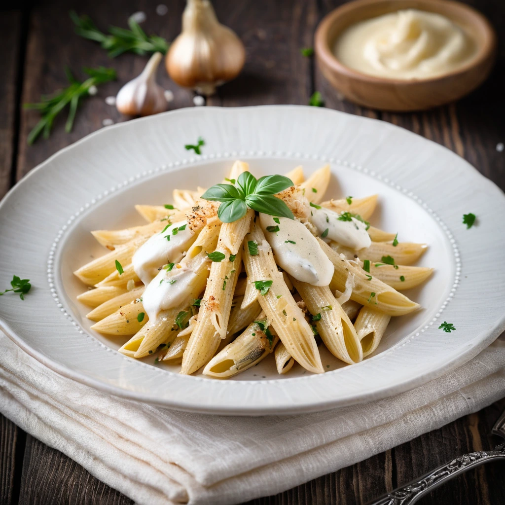 Penne with Roasted Garlic Cream Sauce