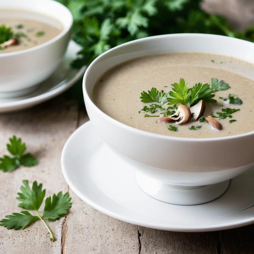 Creamy golden soup in a white bowl topped with fresh parsley and a sprinkle of parmesan.