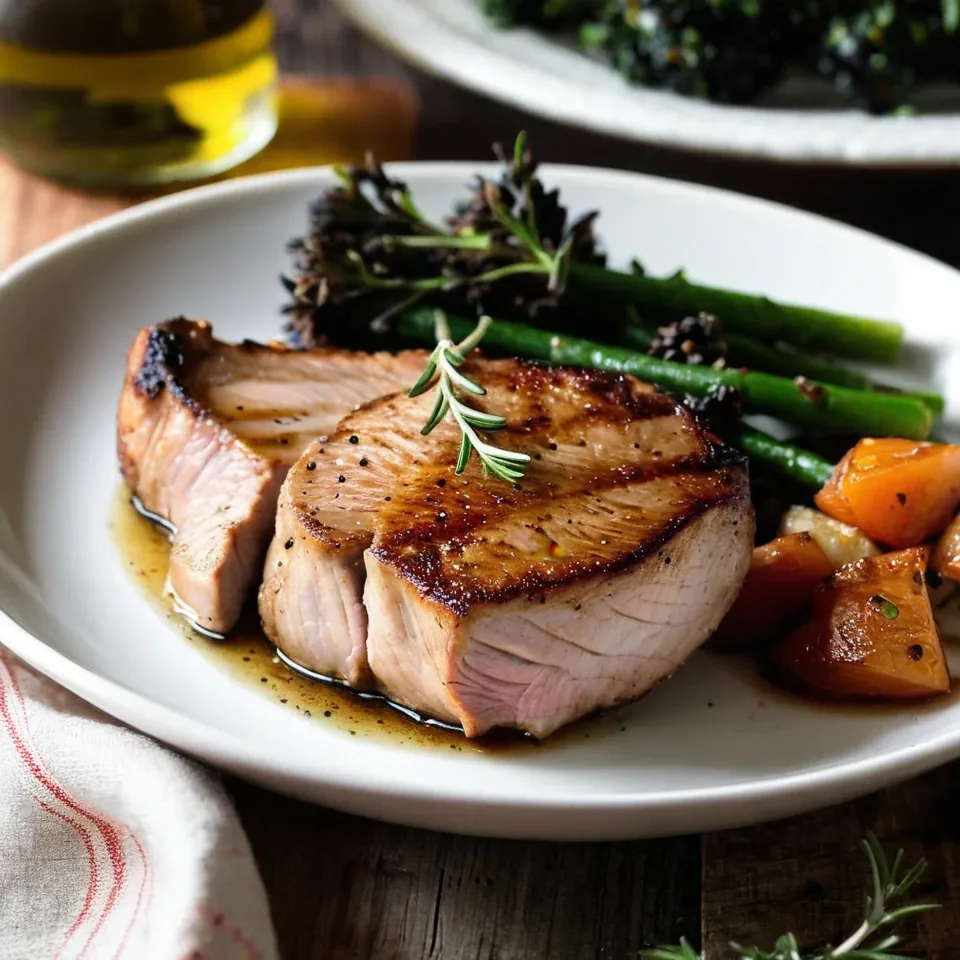 A plated serving of Perfect Pan-Seared Pork Chops