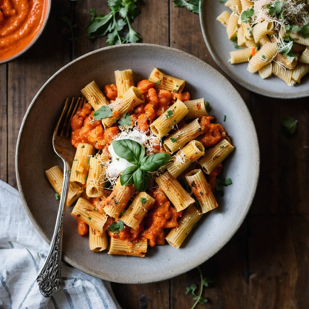 Rigatoni with Roasted Red Pepper Sauce
