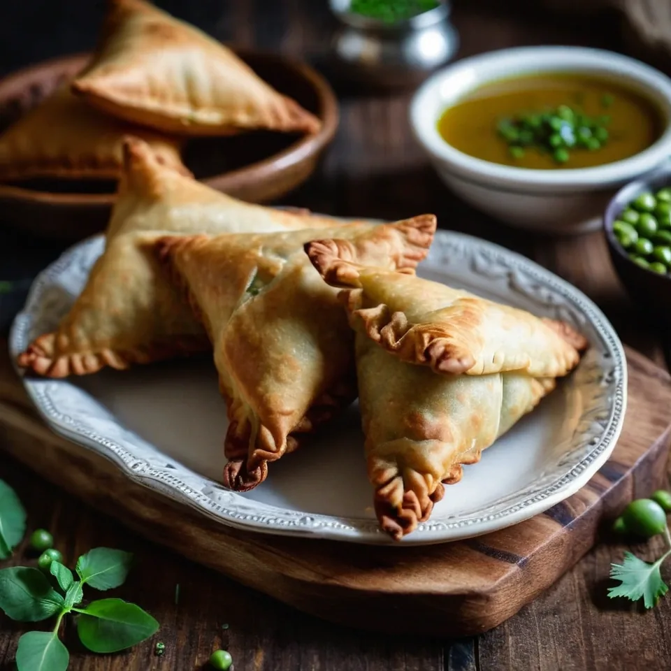 A plated serving of Crispy Homemade Samosas