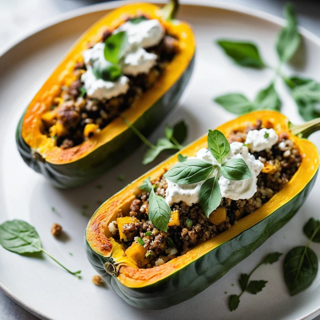 Sausage and Ricotta Stuffed Squash Boats