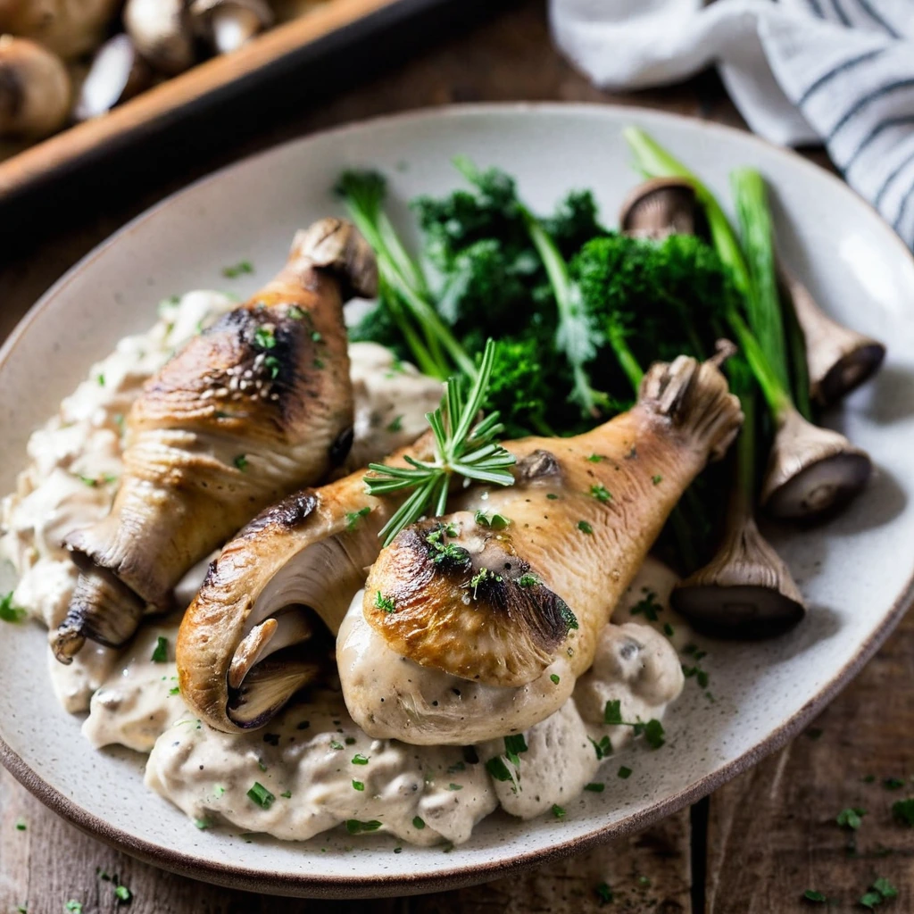 Sheet Pan Creamy Mushroom Chicken Drumsticks