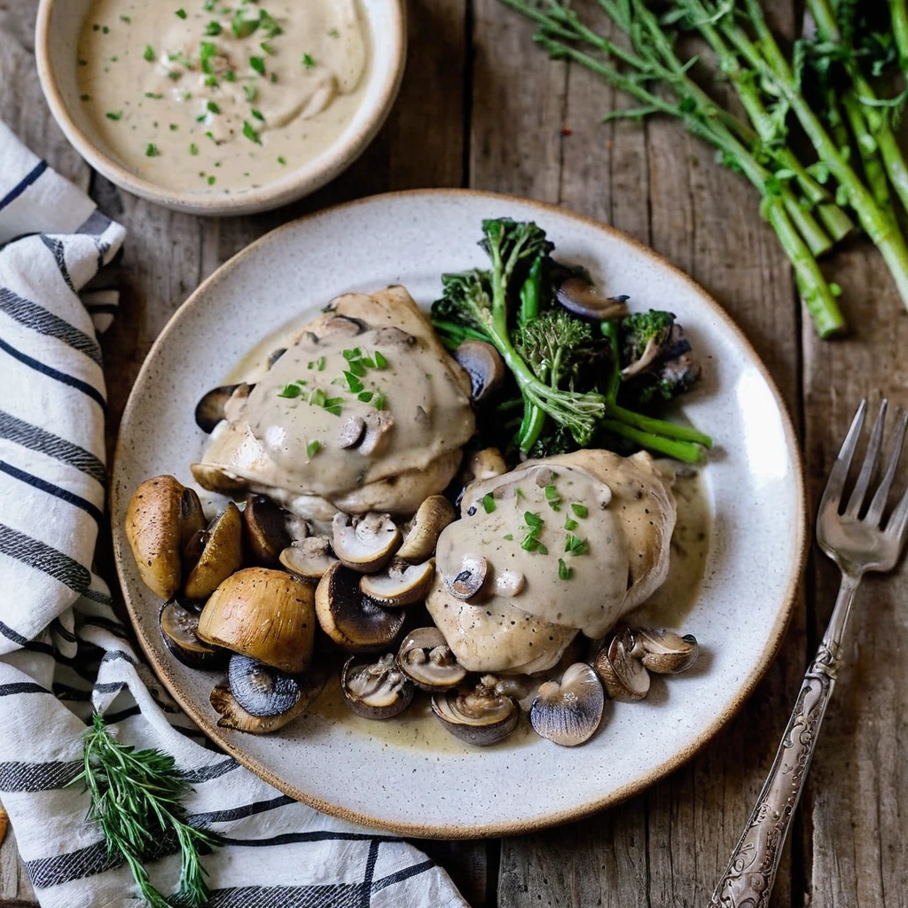 Sheet Pan Creamy Mushroom Chicken Thighs