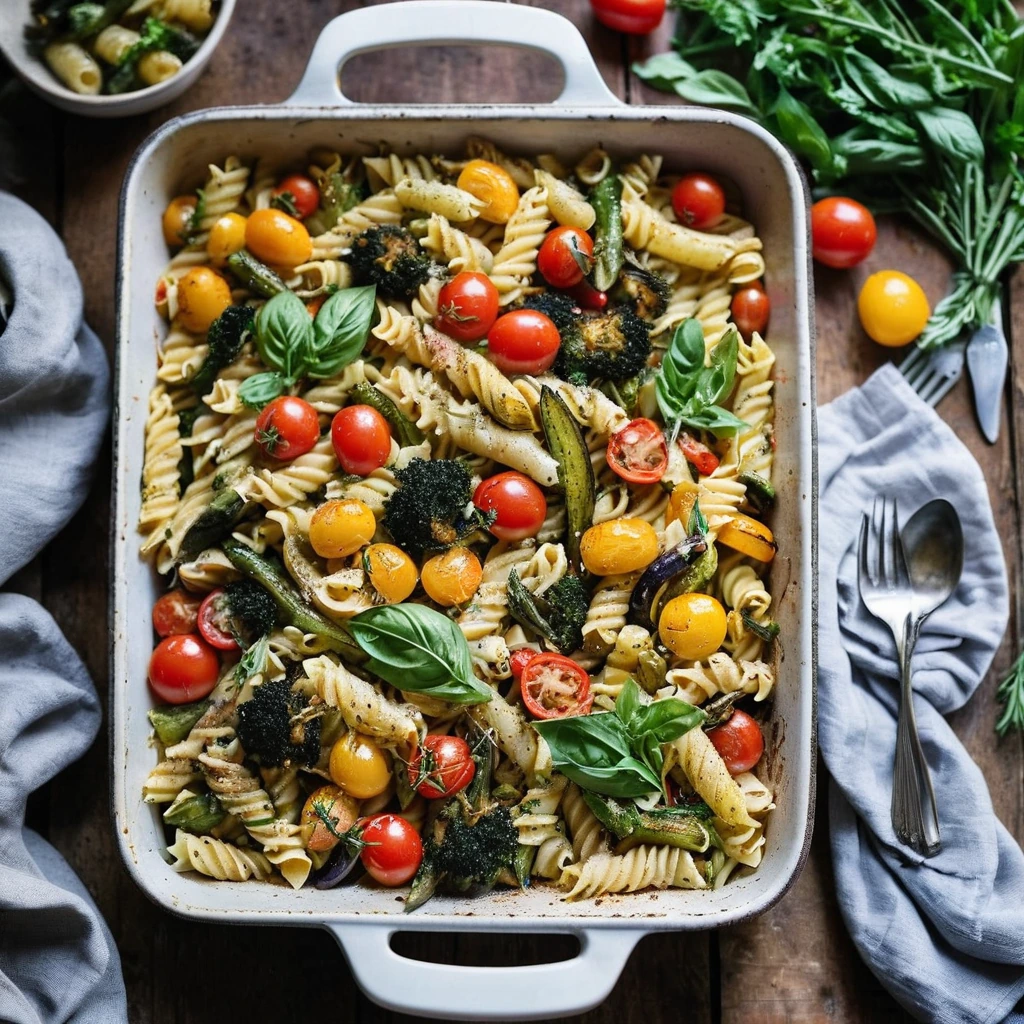 Sheet Pan Roasted Vegetable Pasta Bake