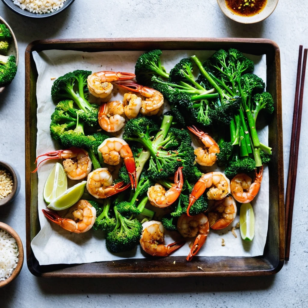 Sheet Pan Sesame Chili Shrimp & Broccoli