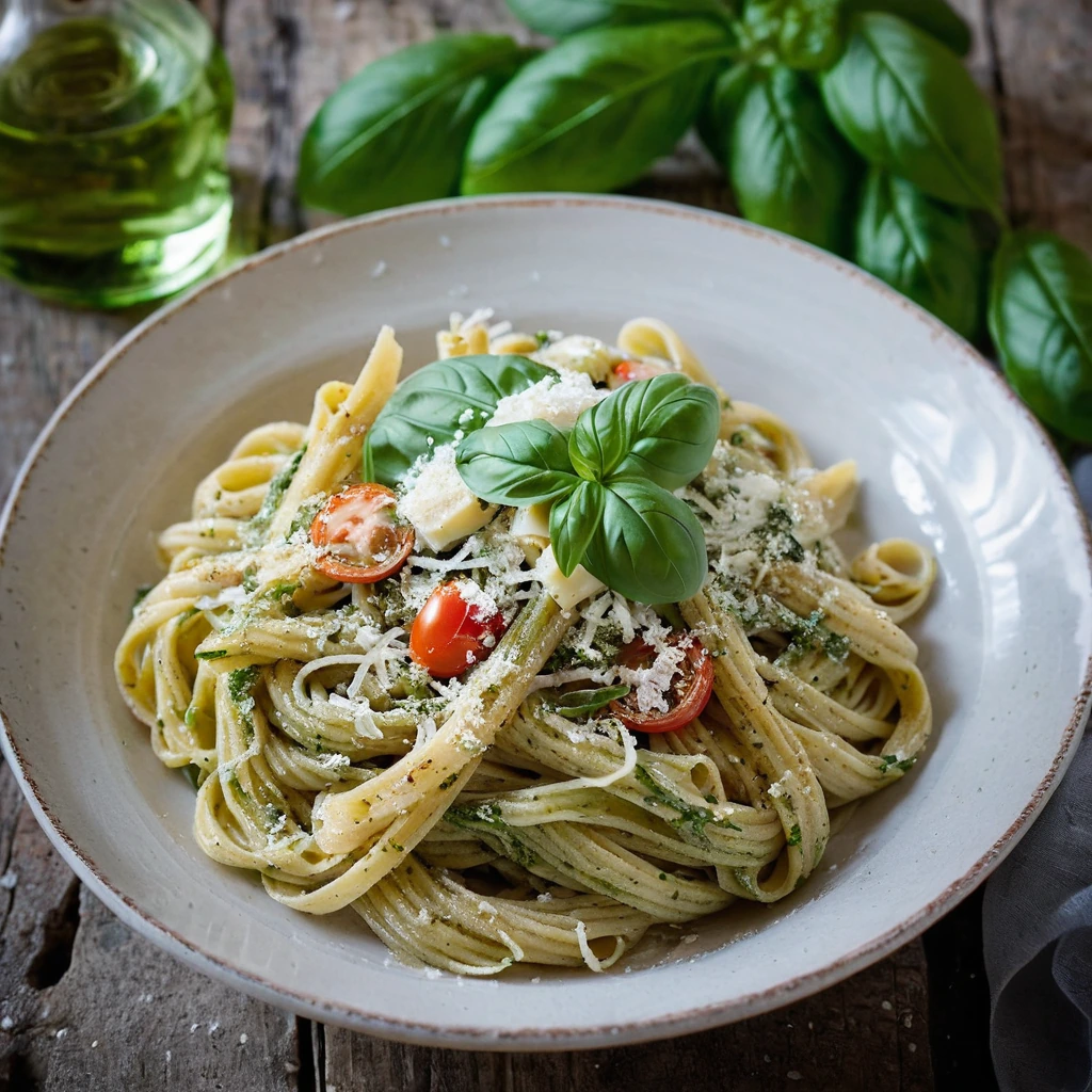 A plated serving of Sicilian Pesto Trapanese Pasta