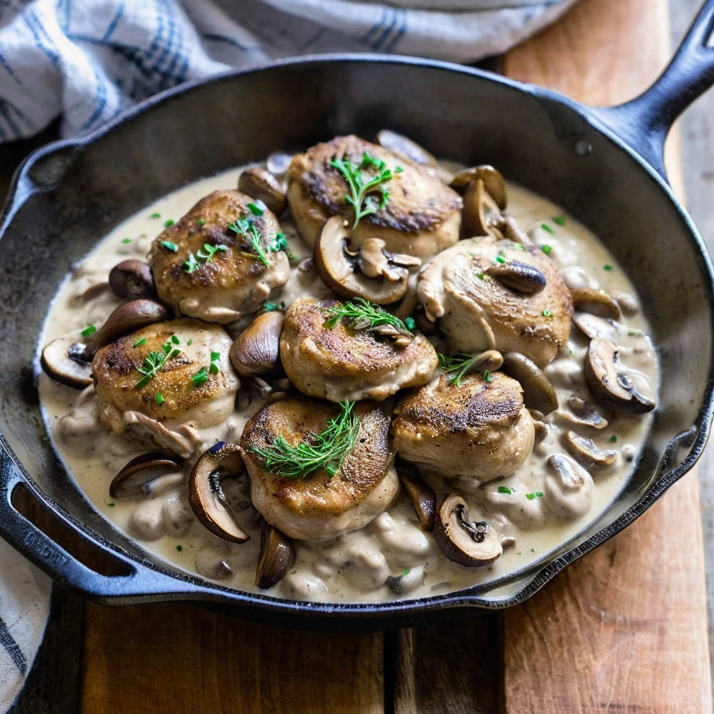 Skillet Creamy Mushroom Chicken Thighs
