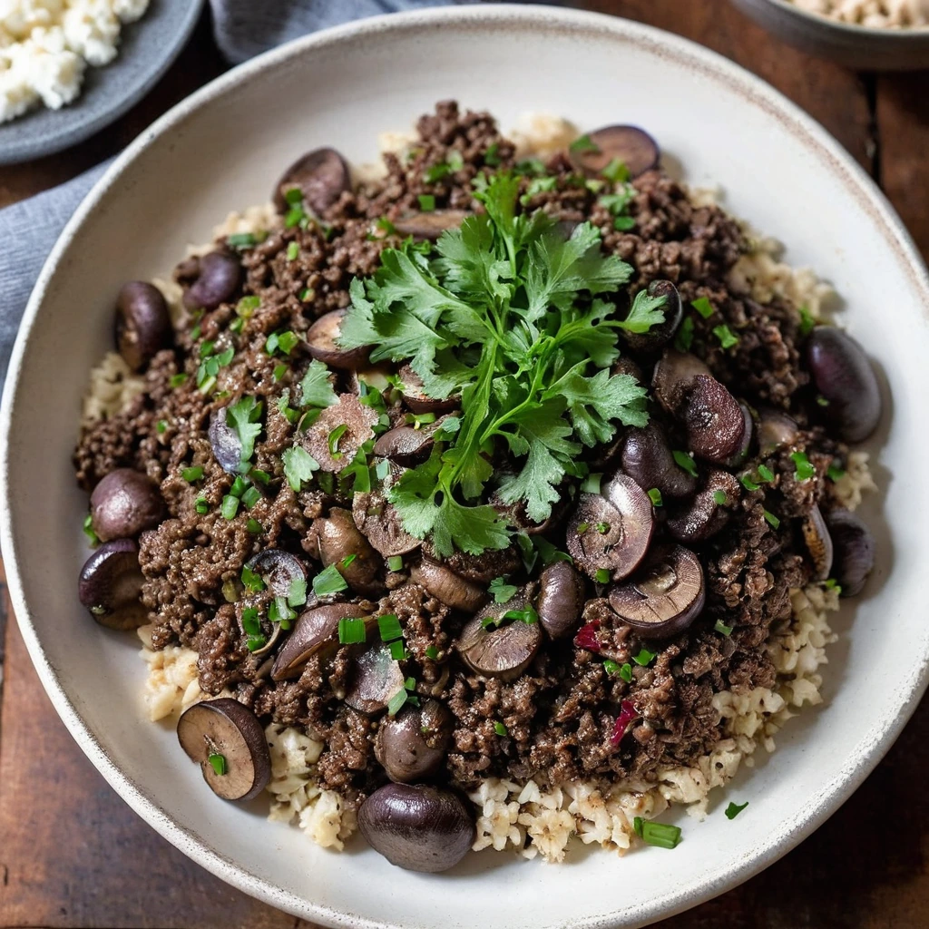 Skillet Red Wine Mushroom Ground Beef
