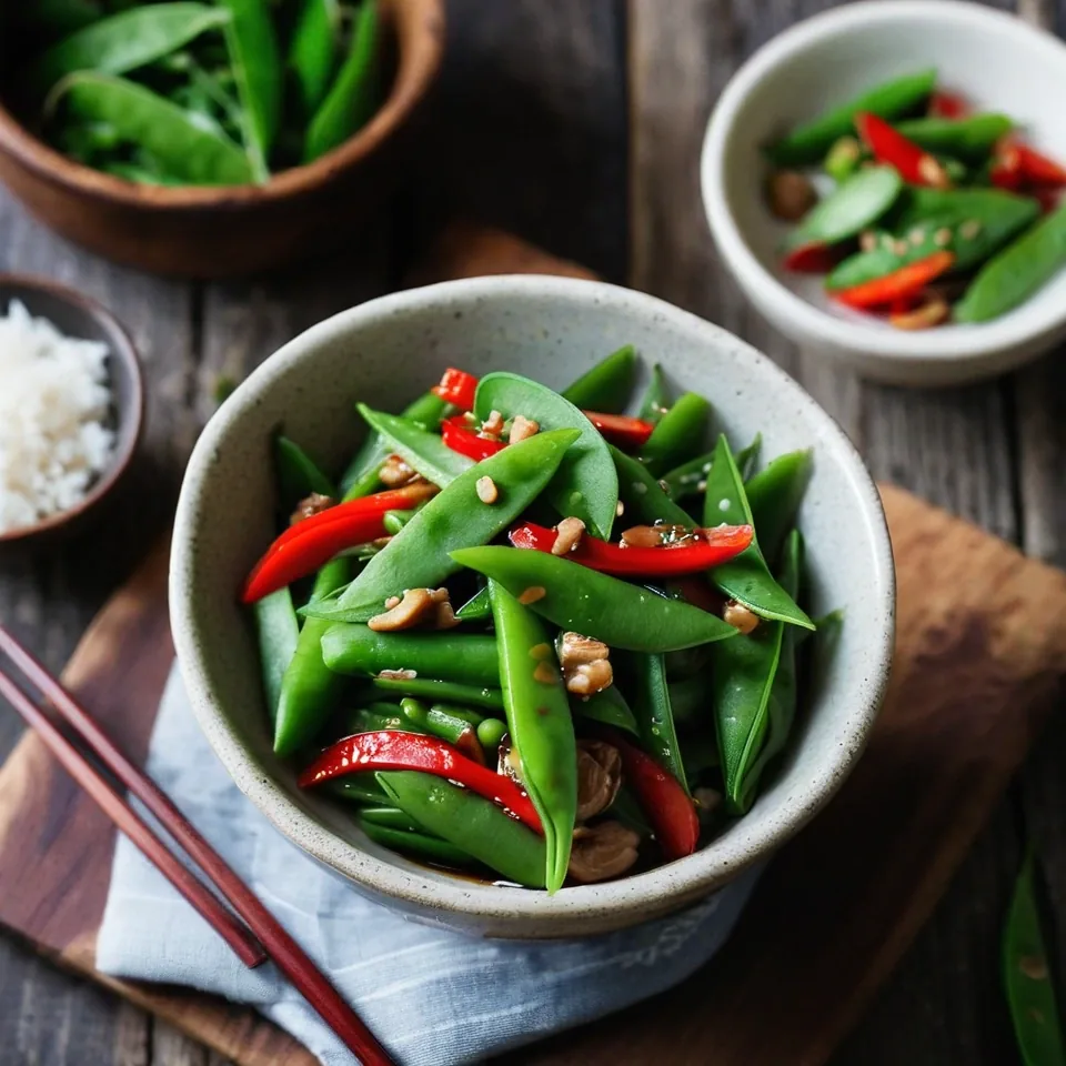 A plated serving of Snow Pea Stir Fry