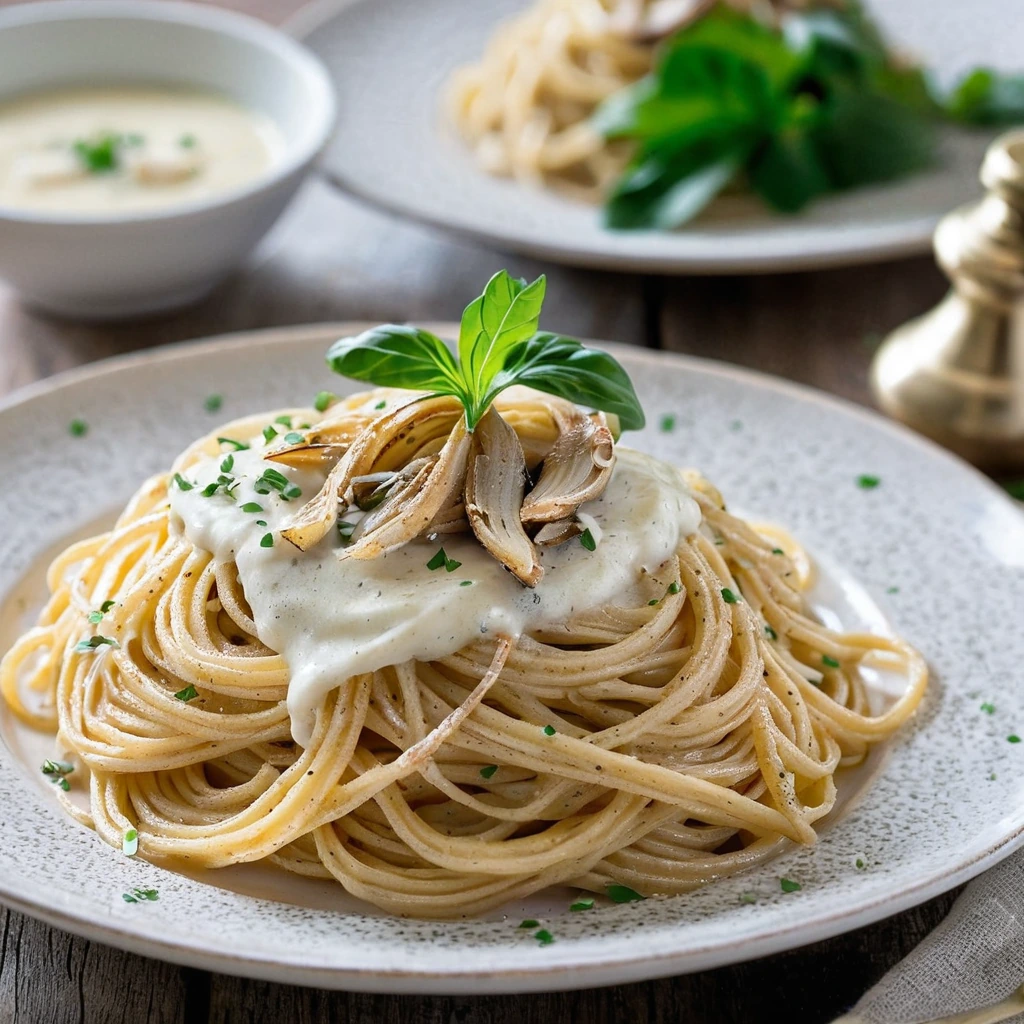 Spaghetti with Roasted Garlic Cream Sauce