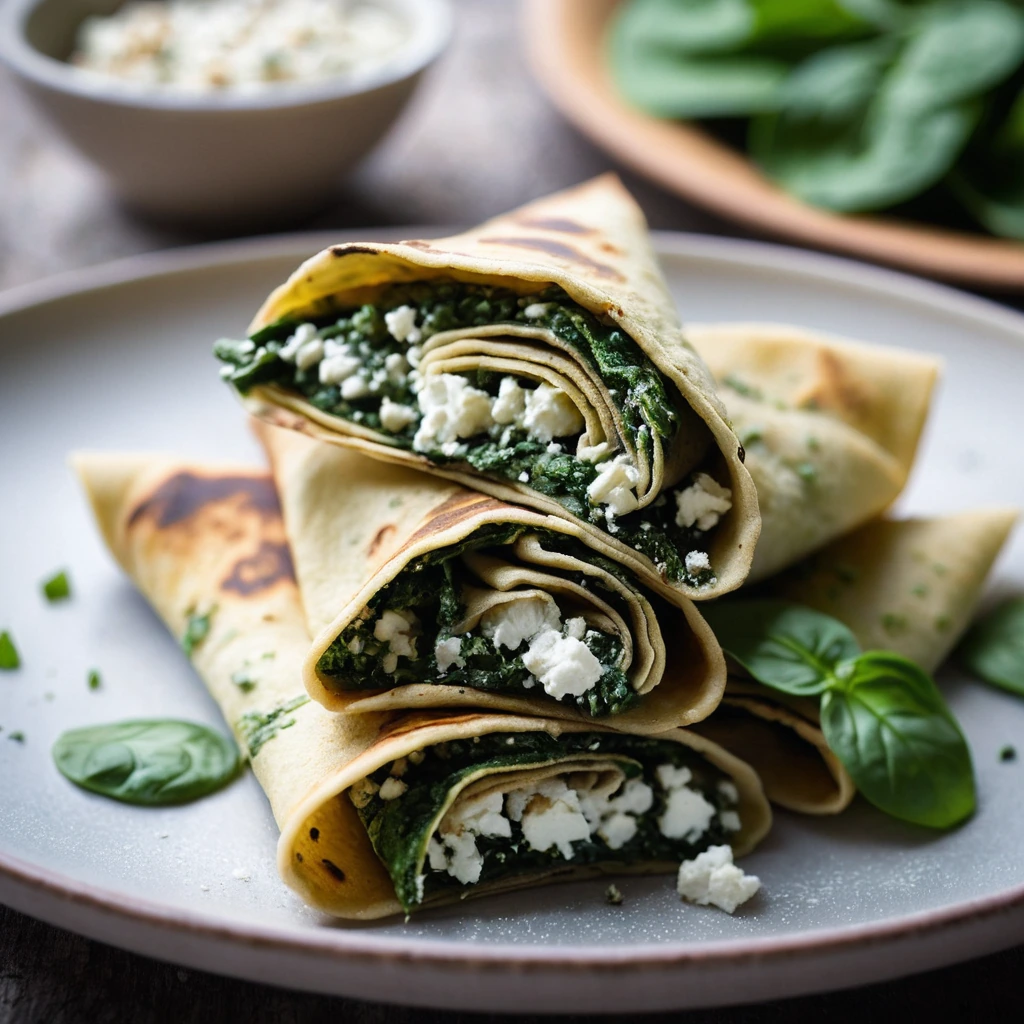 Spinach, Mushroom, and Feta Stuffed Crepes