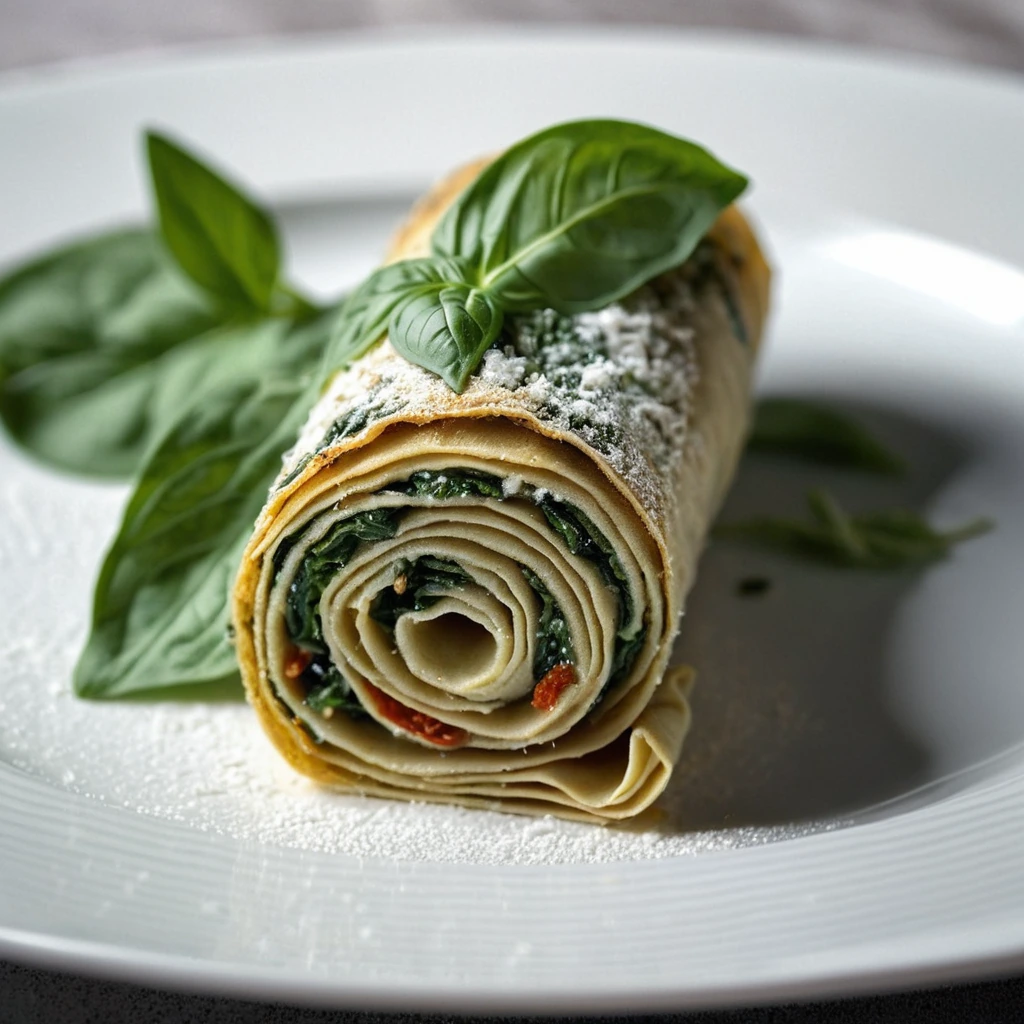 Golden-brown rolled pasta with a creamy filling, sprinkled with fresh basil.