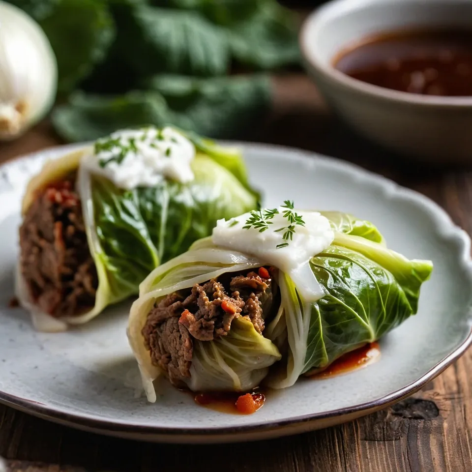 A plated serving of Stuffed Cabbage Rolls