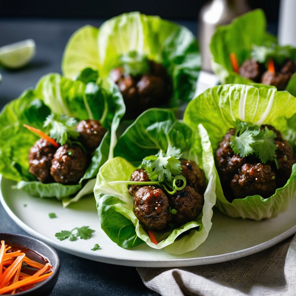 Sweet Chili Glazed Meatball Lettuce Wraps
