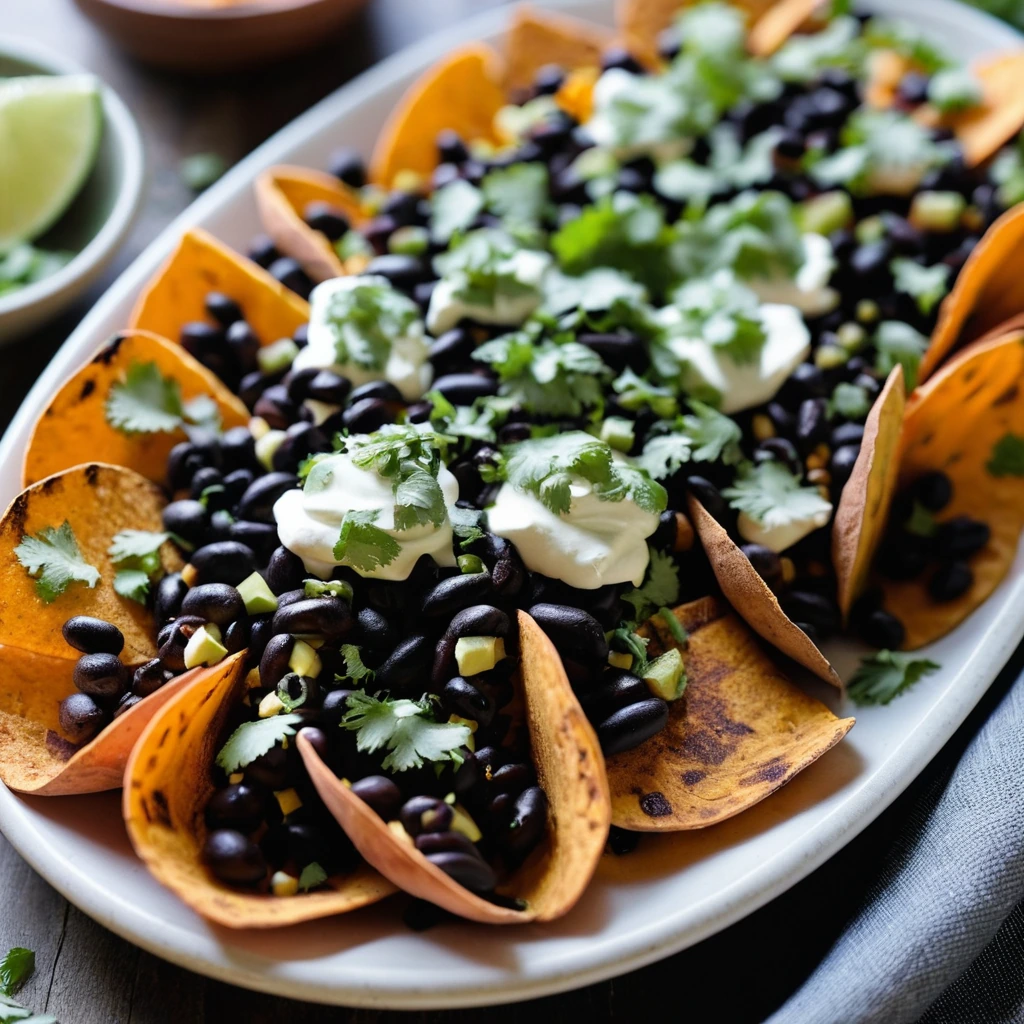 Sweet Potato and Black Bean Loaded Nachos