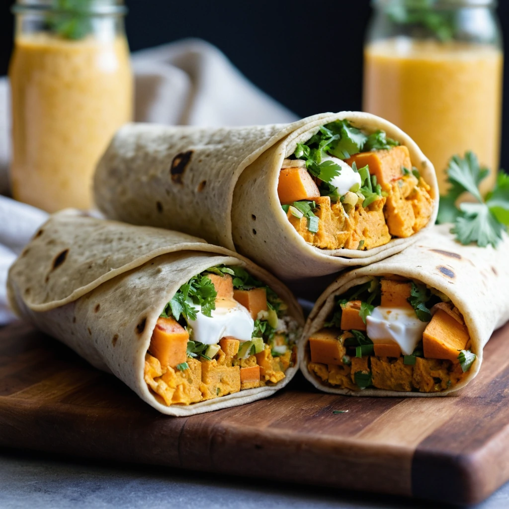 Golden brown burritos with flecks of green cilantro, nestled on a rustic wooden board.