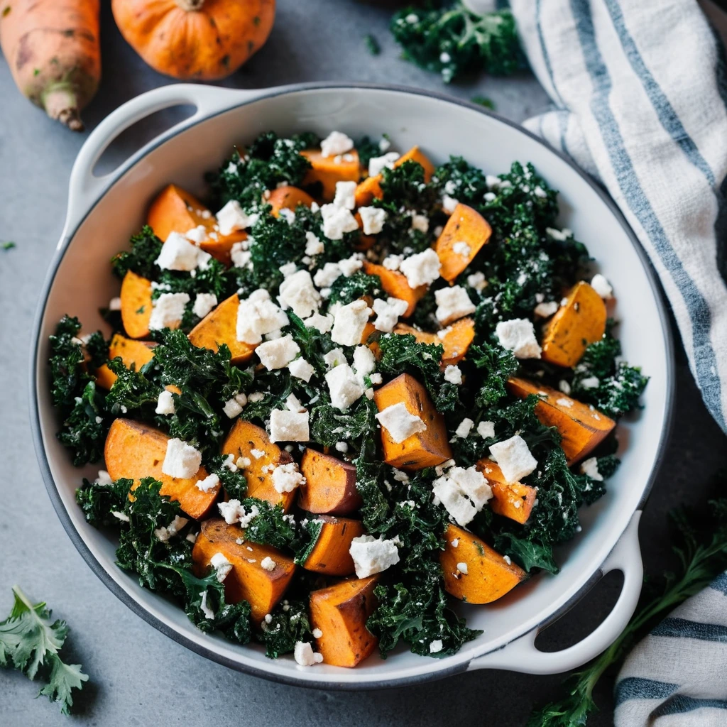 Sweet Potato and Kale Skillet with Feta