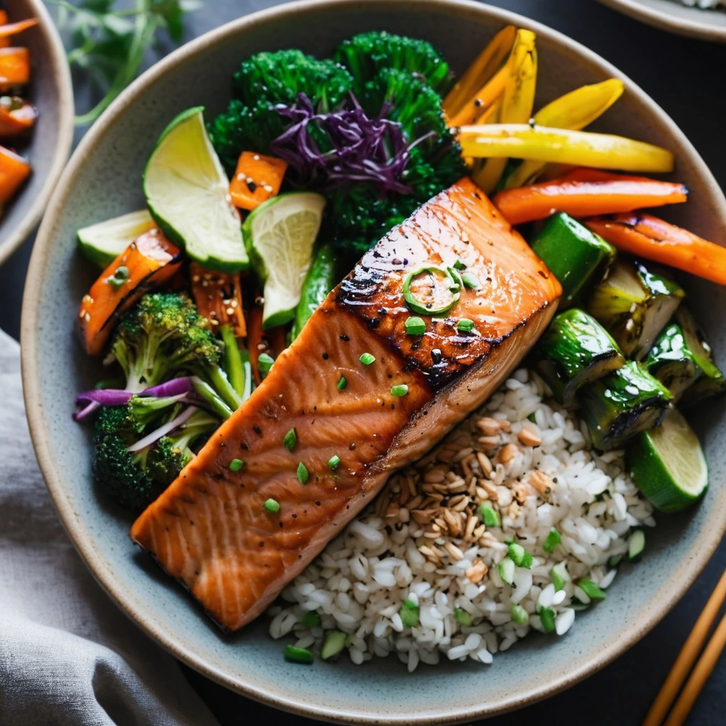 Teriyaki Glazed Salmon and Veggie Bowls