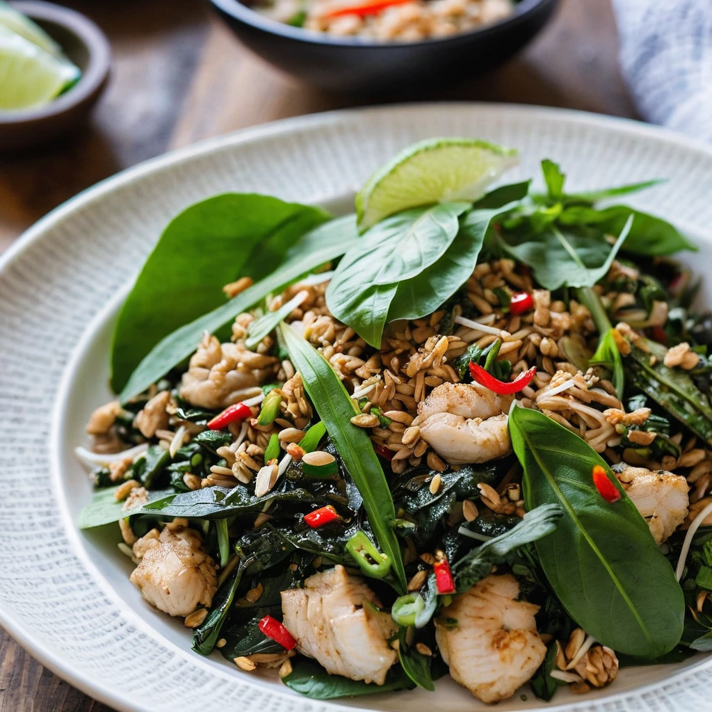 A plated serving of Thai Basil Chicken (Gai Pad Krapow)