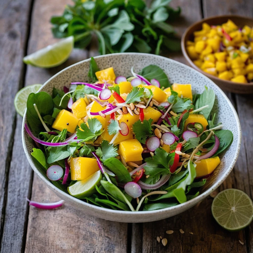 A plated serving of Thai Mango Chili Salad