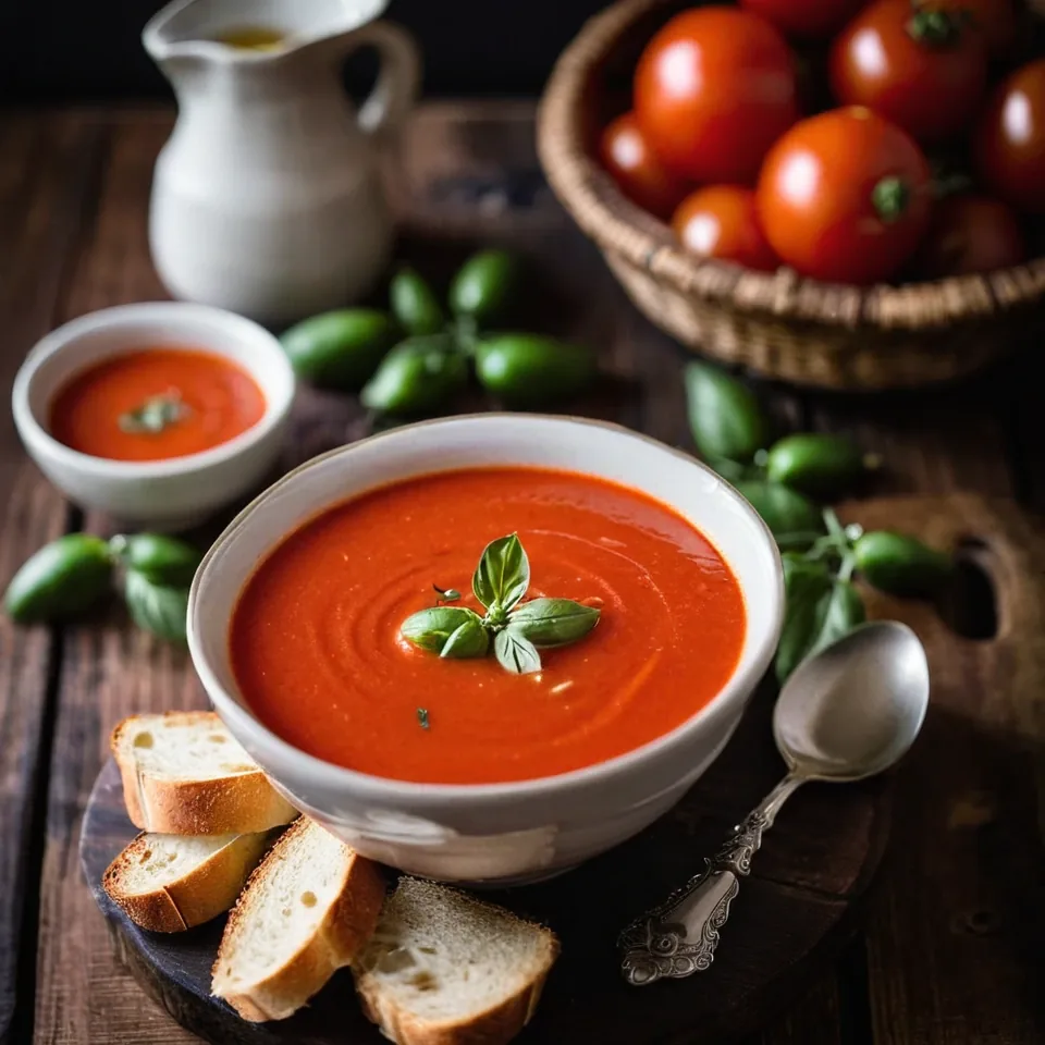 A plated serving of Classic Tomato Soup