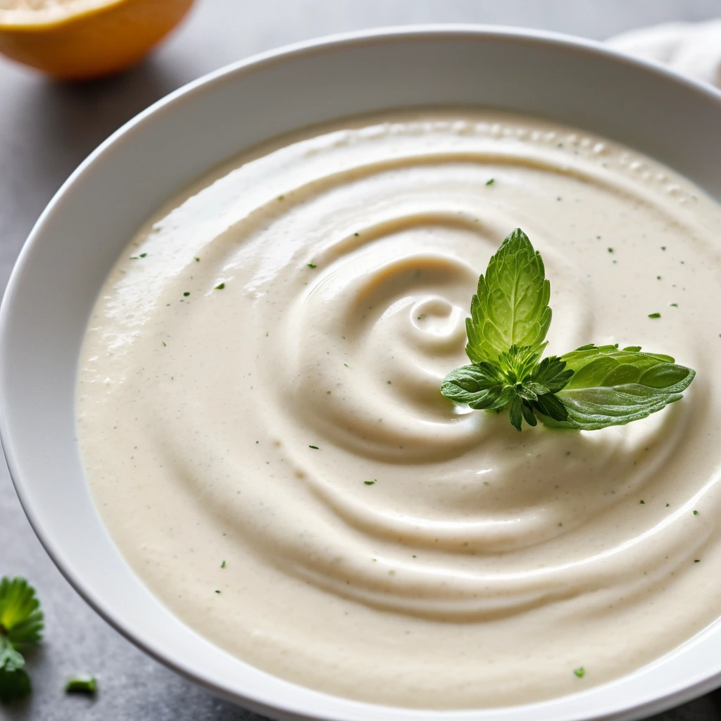 Creamy orange sauce in a white bowl with a sprinkle of fresh cilantro on top.